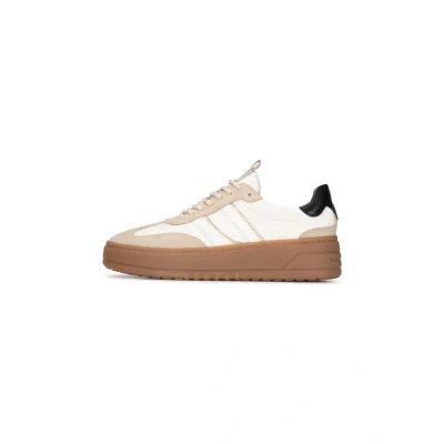 Afbeelding van PS Poelman Sneakers laag, Dames, Maat: 36, White with beige combination Leer en textiel