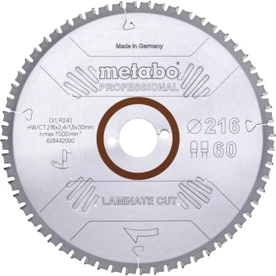 Afbeelding van Metabo LAMINATE CUT PROFESSIONAL 628442000 Cirkelzaagblad 216 x 30 1.8 mm Aantal tanden: 60 1 stuk(s)