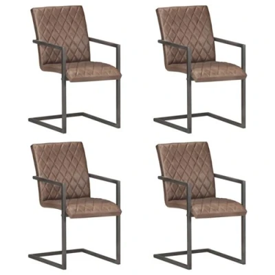 Afbeelding van vidaXL Eetkamerstoelen 4 st echt leer bruin