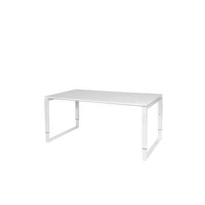 Afbeelding van Domino Plus bureau, hoogte instelbaar (62 85cm) met 160x90cm &#039;zwevend&#039; krijtwit 25mm blad en wit (RAL9010) O poot frame