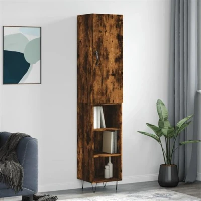 Afbeelding van Hoge Kast 34,5X34X180 Cm Bewerkt Hout Gerookt Eikenkleurig
