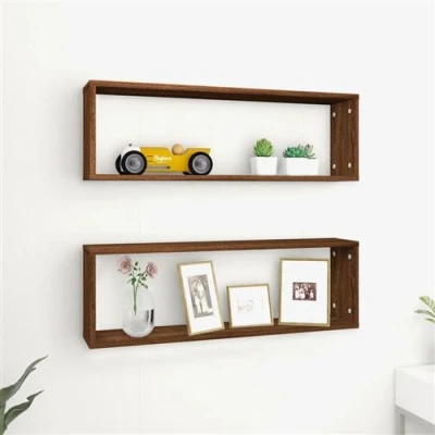 Afbeelding van Wandschappen kubus 2 st 80x15x26,5 cm bewerkt hout bruineiken