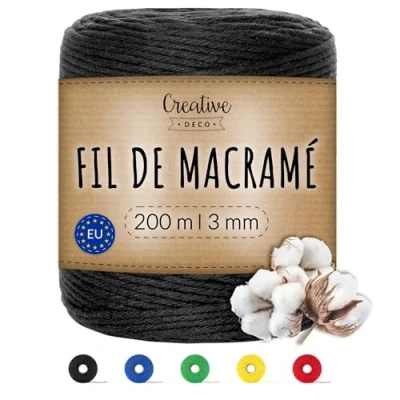 Afbeelding van Creative Deco Macrame Koord Katoenen Zwart 200 m 2 3 mm Dikte