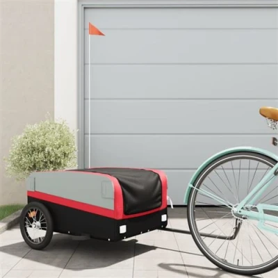 Image de vidaXL Remorque de vélo noir et rouge 45 kg fer94041
