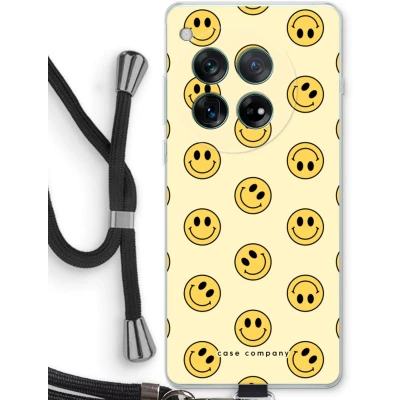 Afbeelding van Case Company® hoesje met Koord geschikt voor OnePlus 12r Smiley N2 Telefoonhoesje Zwart Bescherming aan alle Kanten en Over de Schermrand