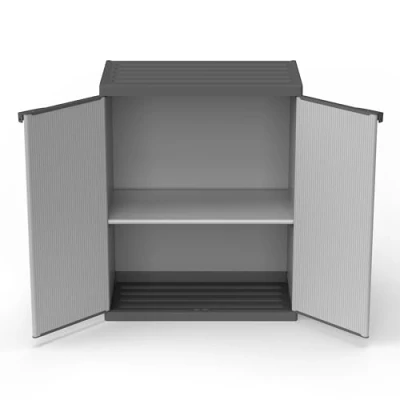 Afbeelding van Adventa: Kast van pvc en PP hars, 2 deuren, 1 plank, eenvoudig te monteren, modulair systeem, duurzaam, geschikt voor binnen buitenomgevingen, 68 x 40 85 cm, grijs zwart