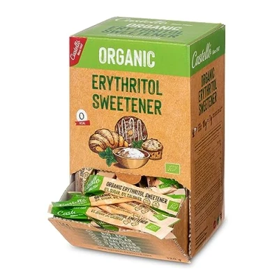 Image de Érythritol Édulcorant Bio Écologique 144 sachets de 5g Substitut du sucre 100% Naturel Keto et Paleo 0 Index Glycémique Calories Glucides Nets Sans OGM Castello since 1907 720 g