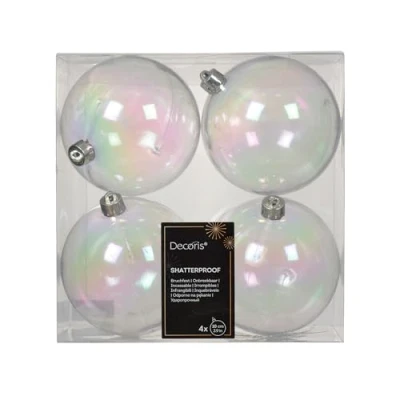 Afbeelding van Decoris kerstballen 4x stuks 10 cm transparant parelmoer kunststof kerstversiering