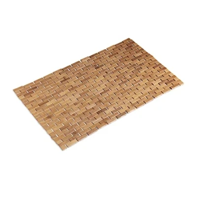 Afbeelding van Relaxdays badmat bamboe douchemat badkamer mat antislip oprolbaar 50 x 80 cm Naturel