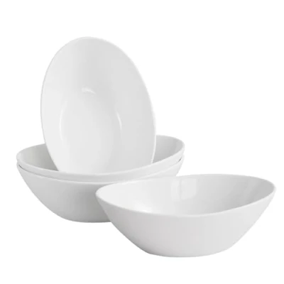 Afbeelding van Porseleinen slakom set 1060ml, grote ontbijtkom, keramische soepkom, serveerschaal voor salade, bijgerechten, soep, dessert, van 4, wit