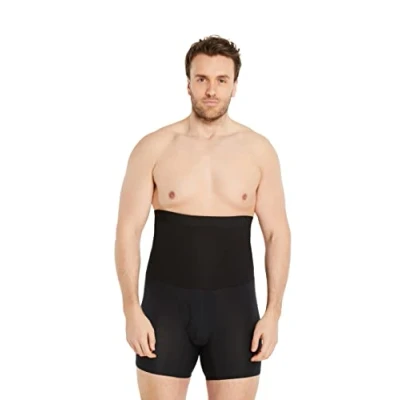 Afbeelding van FINN Shapewear boxershorts voor heren met platte buik effect, compressieshorts, figuurvormende shorts hoge taille heren, van katoen, zwart.