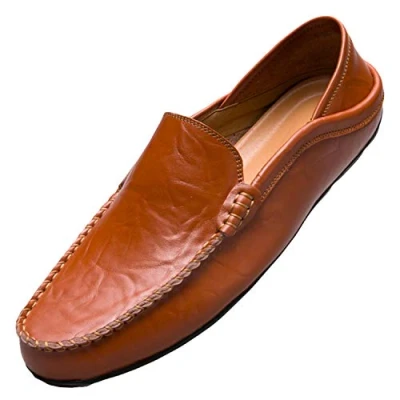 Afbeelding van Unitysow Slip on mocassins voor heren, leer, licht, zacht, handgemaakt, platte schoenen, maat EU 39 47, Bruin