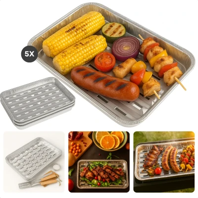Afbeelding van Cheqo® BBQ Grillschalen Aluminium Barbecue Grillschaal Set van 5 Vetopvang Wegwerp Schaal