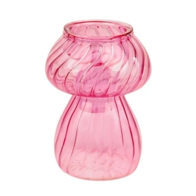 Afbeelding van Talking Tables Roze paddenstoel glazen kandelaar knopvaas elegante kersttafeldecoratie kerstcadeau voor haar of hem woondecoratie, kerstcadeau, vader