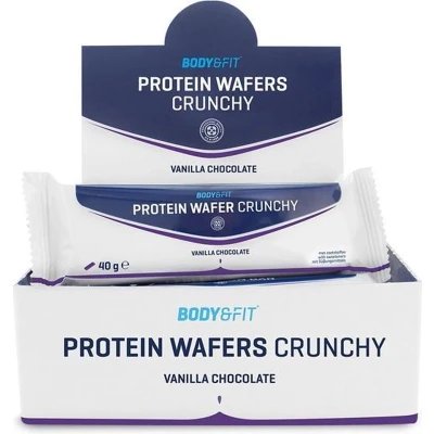 Afbeelding van Body &amp; Fit Crunchy Eiwitwafels Proteïne Repen Suikerarm Eiwitrijk 1 doos (12 wafels) Vanille Chocolade