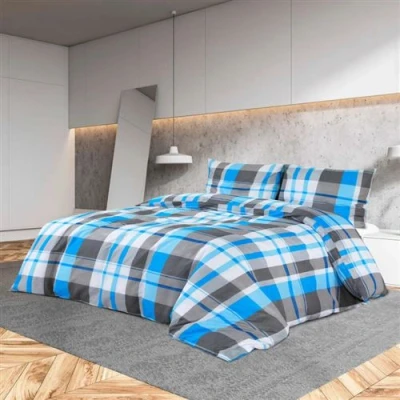 Afbeelding van vidaXL Dekbedovertrekset 240x220 cm katoen blauw en grijs