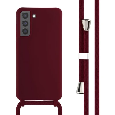 Afbeelding van iMoshion hoesje Geschikt voor Samsung Galaxy S21 FE met koord Siliconen Donkerrood