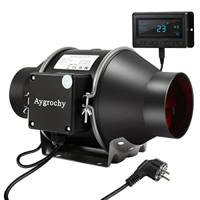 Afbeelding van Aygrochy 100 mm intelligente afvoerventilator, afvoerventilator 350 m3/h met temperatuur en vochtigheidsregelaar