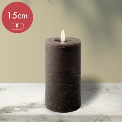 Afbeelding van LED kaars wax grijs met vlam effect voor binnen 7 x 15cm