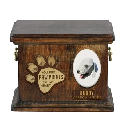 Afbeelding van Persoonlijke urn hond voor Bedlington Terrier met gravure en herdenkingsdoos