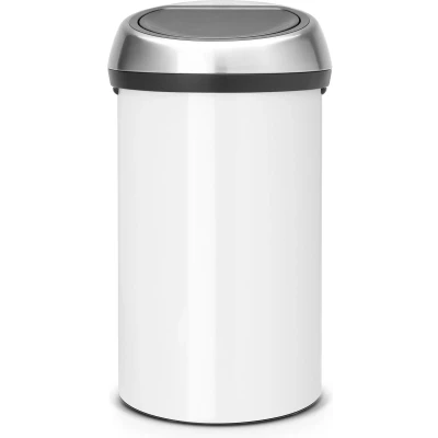 Afbeelding van Brabantia Touch Bin Prullenbak 60 liter White / Matt Steel Fingerprint Proof deksel