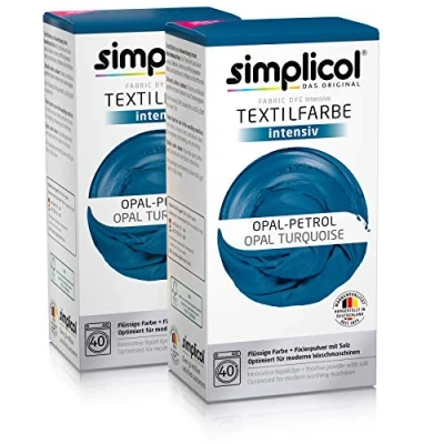 Afbeelding van simplicol textielverf intensiv opaalblauw: textiel blauw verven in de wasmachine, 2x150ml verf en 2x400g fixeerpoeder
