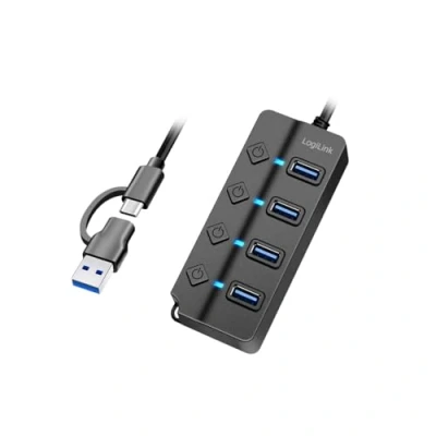 Afbeelding van LogiLink UA0419 USB 3.2 Gen1 hub met 4 poorten en aan/uit schakelaar (per poort)