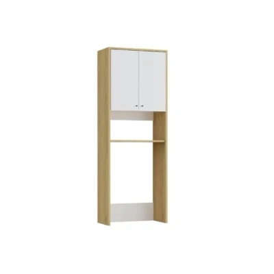 Afbeelding van Vente unique Meubel voor wasmachine met dubbele deurtjes L65 x H180 cm Wit en licht naturel WORIKA L 65 H 180.2 D 35