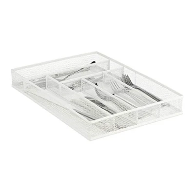 Afbeelding van Relaxdays bestekbak metaal besteklade 6 vaks Mesh design wit bestek organizer
