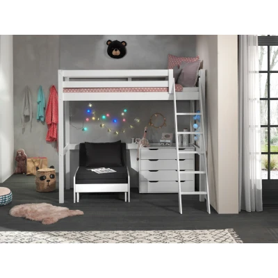 Afbeelding van LUCEVI Pino Mezzanine Bed + Ladder Commode 4 Laden Slaapfauteuil Wit 90x200 cm