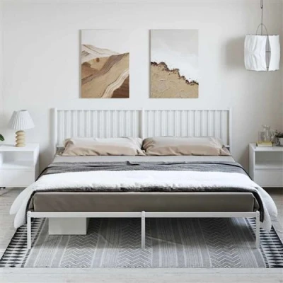 Image de vidaXL Cadre de lit métal avec tête blanc 193x203 cm