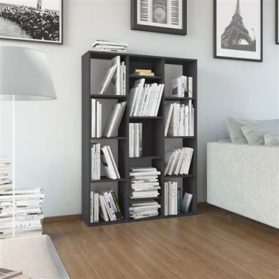Afbeelding van vidaXL Kamerscherm/boekenkast 100x24x140 cm spaanplaat hoogglans grijs