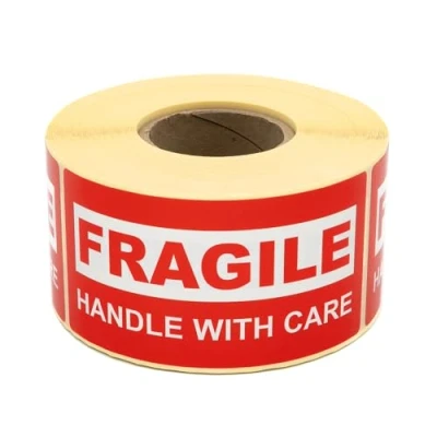 Afbeelding van MD Labels Waarschuwingsetiketten op rol 100 x 50 mm 500 breekbare etiketten Handle with Care Verzendlabels Zelfklevende