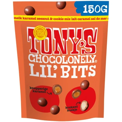 Afbeelding van Chocolade Tonys Chocolonely Lil Bits melk karamel zeezout cookie 150