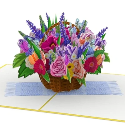 Afbeelding van papercrush® pop upkaart bloemen &quot;Kleurrijke bloemenmand&quot; 3D bloemenkaart voor vriendin, vrouw of moeder (verjaardagskaart, ronde verjaardag, goede verbetering) up wenskaart met boeket