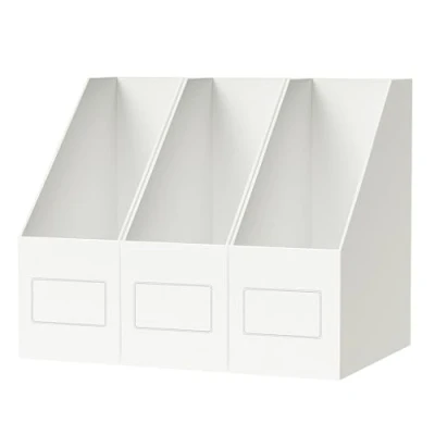 Afbeelding van 3 stuks tijdschriftenverzamelaars, 10,5 cm breed, van 1700 g/m², extra stevig karton, staande map, tijdschriftenstandaard, voor het opbergen boeken, documenten, kantoorbenodigdheden, wit