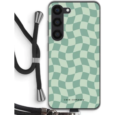 Afbeelding van Case Company® hoesje met Koord geschikt voor Samsung Galaxy S23 Grid Groen Telefoonhoesje Zwart Bescherming aan alle Kanten en Over de Schermrand