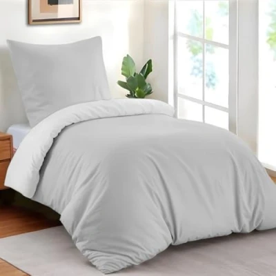 Afbeelding van Dreamzie Dekbedovertrek 135 x 200 cm met 1 kussensloop 80 Lichtgrijs/Wit Beddengoed van 100% Microvezel 2 delig Gecertificeerd zonder Chemicaliën (Oeko TEX)