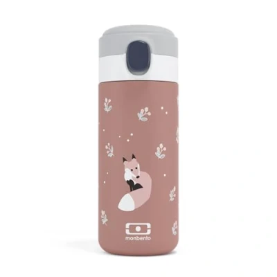 Afbeelding van MONBENTO Geïsoleerde fles MB Pop Fox 360ml Houdt tot 12u Warm/Koud Lekvrij flesje voor kinderen School/Park en/of volwassenen ideaal formaat in een handtas Roze Kaneel