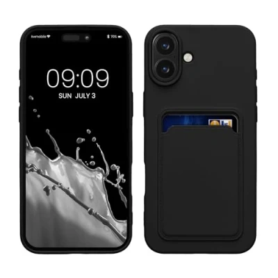 Afbeelding van kwmobile telefoonhoesje geschikt voor Apple iPhone 16 Plus Hoesje met pasjeshouder TPU case in zwart