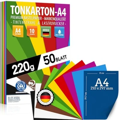 Afbeelding van KAART A4, 50 vellen, 220 g/m² dik, 10 kleurrijke kleuren, karton, vellen voor school, hobby, knutselaccessoires fotoalbums, geschenken, tekenen