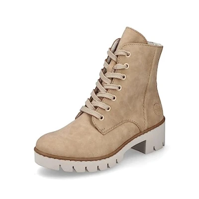 Afbeelding van Rieker Enkellaarsjes met plateauzool, Dames, Maat: 39, Beige Hoogwaardig imitatieleer