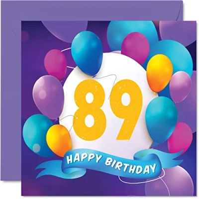 Afbeelding van Verjaardagskaart 89 jaar voor mannen en vrouwen Ballonfeest Verjaardagskaarten jaar, opa, oma, papa, mama, 145 mm x