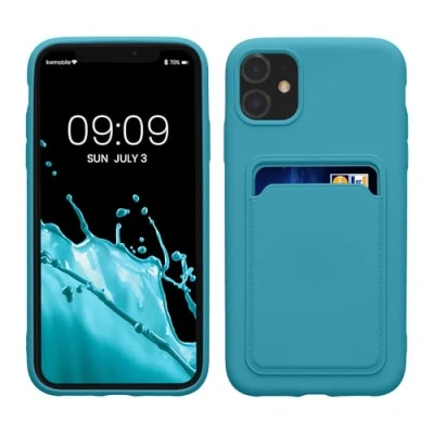 Afbeelding van kwmobile telefoonhoesje geschikt voor Apple iPhone 11 Hoesje met pasjeshouder TPU case in mat lichtblauw