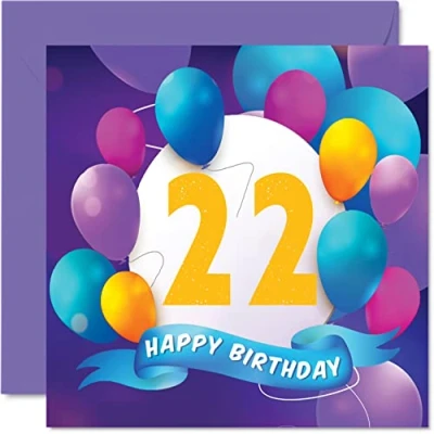 Afbeelding van Verjaardagskaart 22 jaar voor mannen en vrouwen Ballonfeest Verjaardagskaarten van jaar, vrouw, broer, zus, zoon, dochter, kleinzoon, kleinkind, neef, 145 mm x