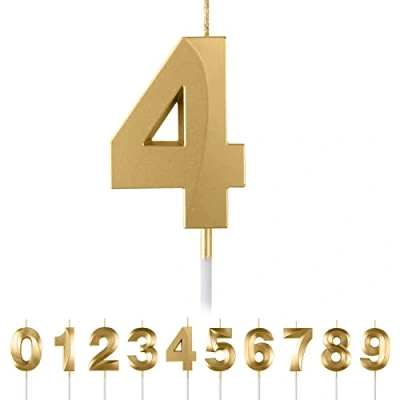 Afbeelding van 4 gouden cijfers verjaardagskaarsen
