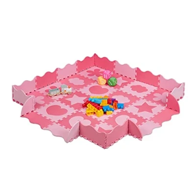 Afbeelding van Relaxdays 52 delige speelmat foam puzzelmat vloerpuzzel speeltegels kinderen zacht roze