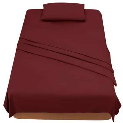 Afbeelding van Poligino Beddengoed, 90 x 190 200 cm, 3 delig, microvezel, hoeslaken, bedlaken voor eenpersoonsbed, 160 280 1 kussensloop 50 80 bordeauxrood
