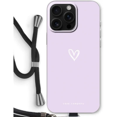 Afbeelding van Case Company® hoesje met Koord geschikt voor iPhone 16 Pro Max Klein hartje paars Telefoonhoesje Zwart Bescherming aan alle Kanten en Over de Schermrand