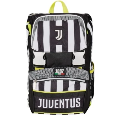 Afbeelding van Seven Juventus Football uitbreidbare schoolrugzak WIN IS THE RULE, zwart wit Rugzak met dubbel vak afneembaar ritssluiting en flessenhouder, kinderrugzak,, Meerkleurig,